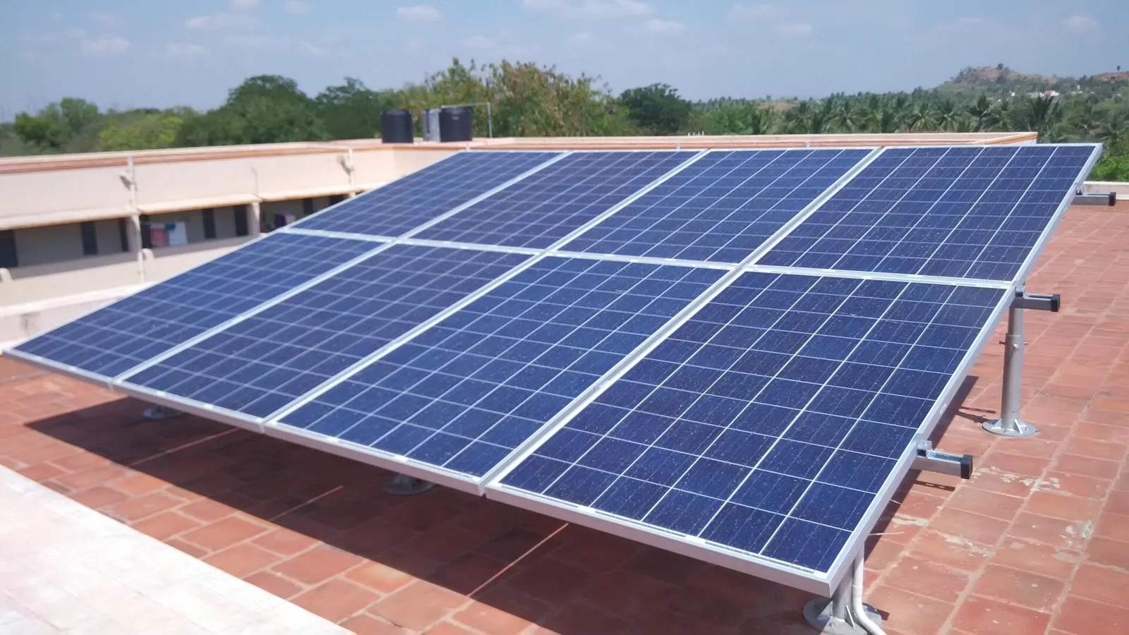 Rooftop solar panels on a building in Salem, South India